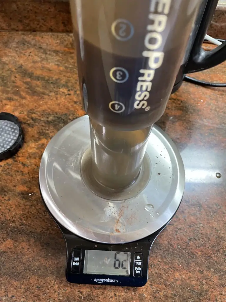 aeropress with water and coffee slurry