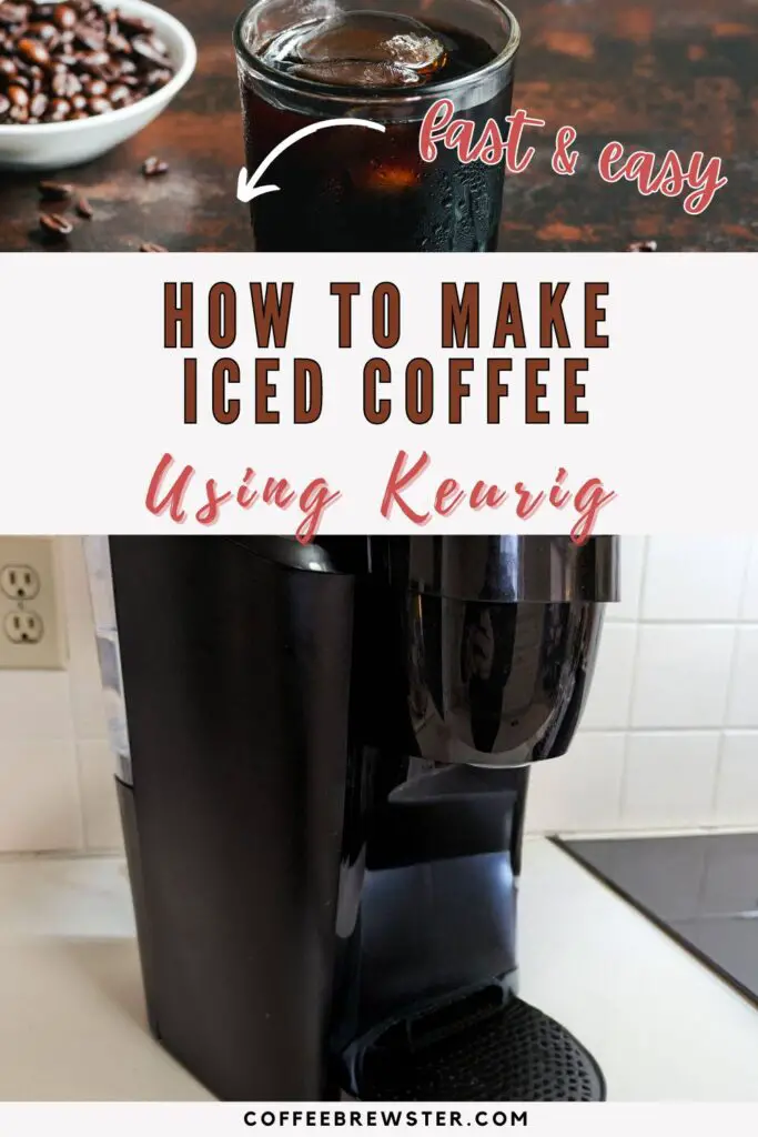 Top image of a glass filled with iced coffee, captioned. Below, an image of a Keurig coffee maker with text "Learn how to make iced coffee with Keurig"