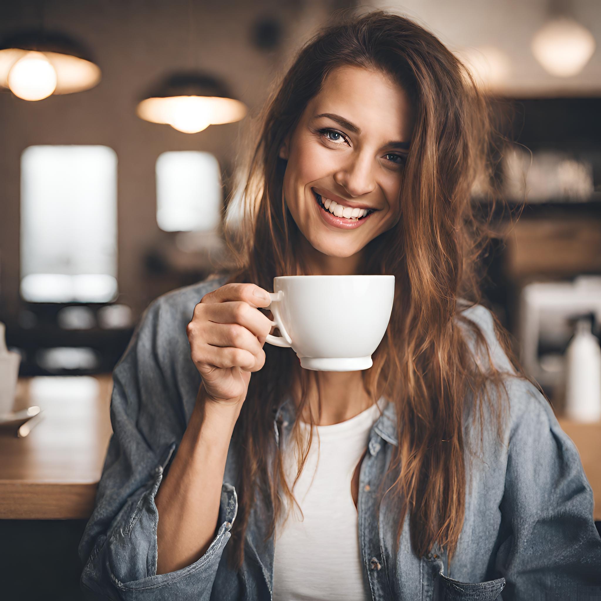 A woman enjoying a good cup of coffee in a cafe.